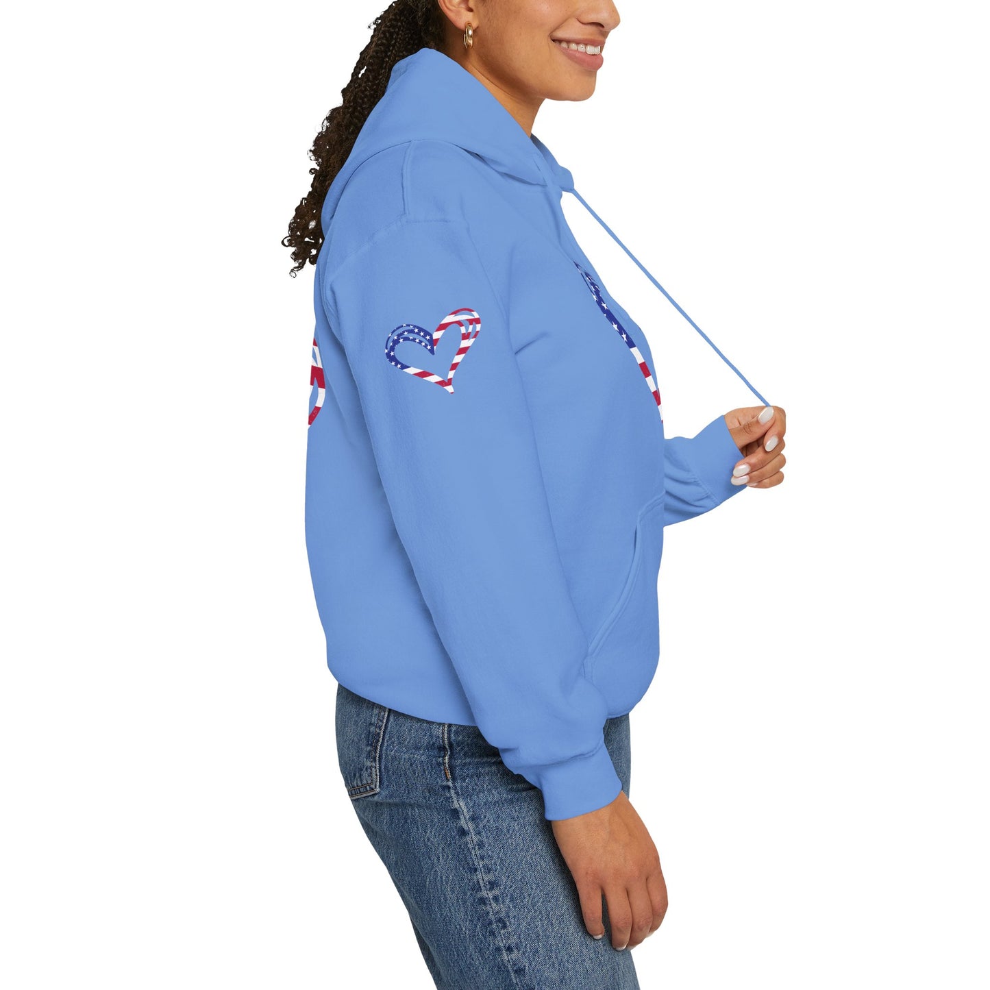 Princess Grace Patriotic Heart Unisex Hoodie Comfortable Heavy Blend Sweatshirt for Independence Day and Everyday Wear