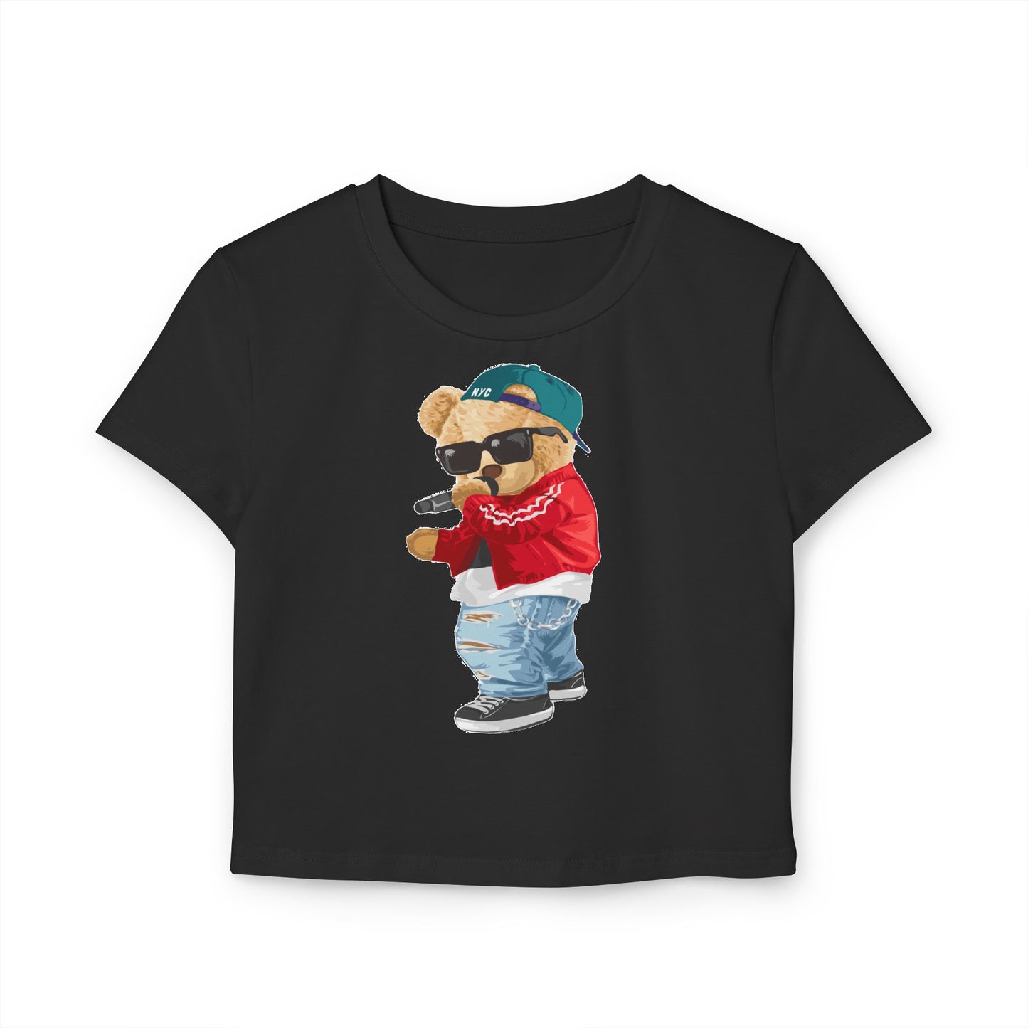Princess Grace Trendy Women's Baby Tee with Cool Bear Design Cute & Fun Casual Shirt for Everyday Wear