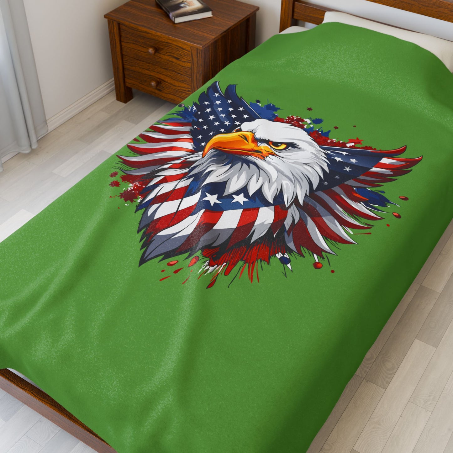 Princess Grace Patriotic Eagle Velveteen Plush Blanket Cozy Home Décor for Independence Day and Year Round Comfort
