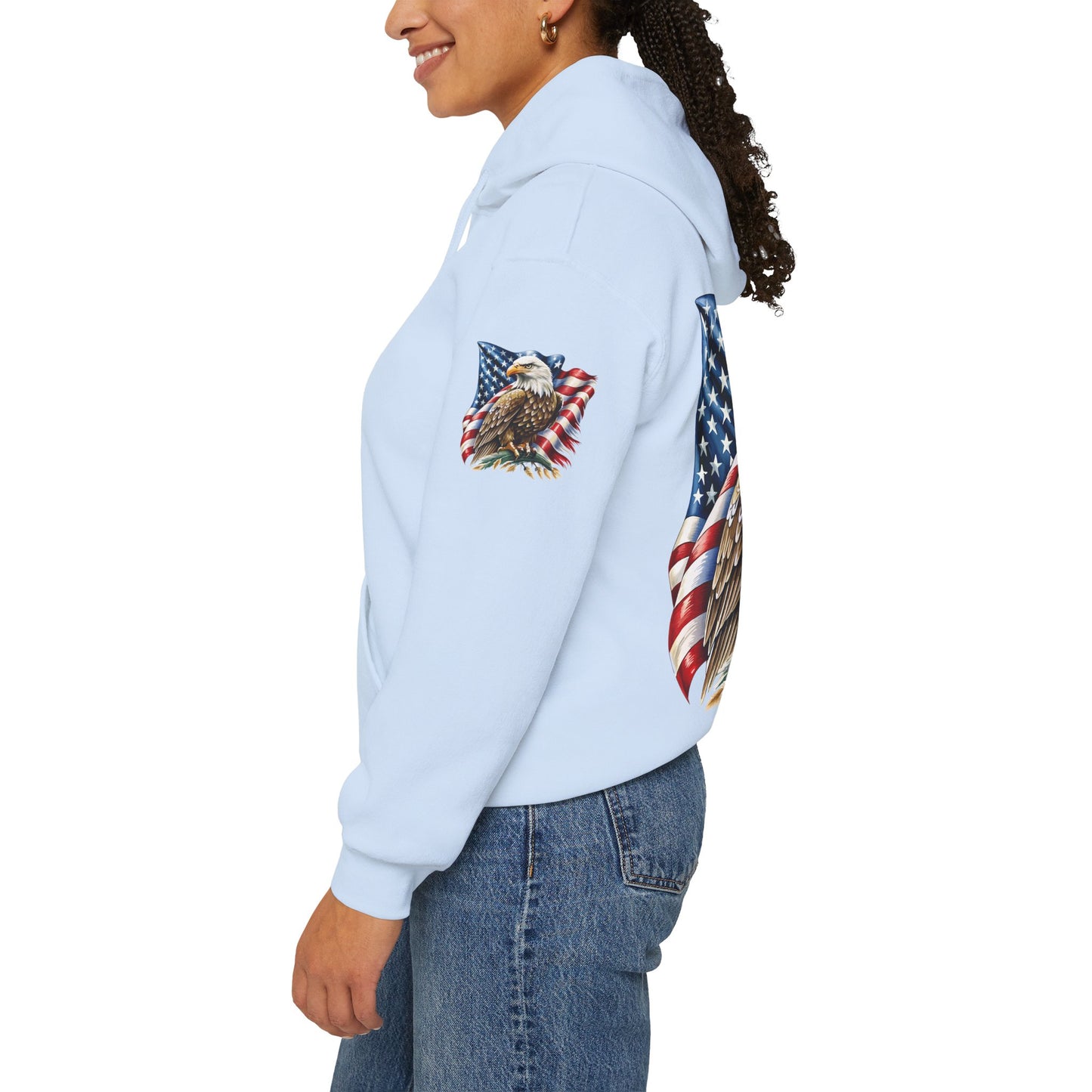 Princess Grace Patriotic Eagle Hooded Sweatshirt Unisex Heavy Blend Perfect for Memorial Day & Independence Day