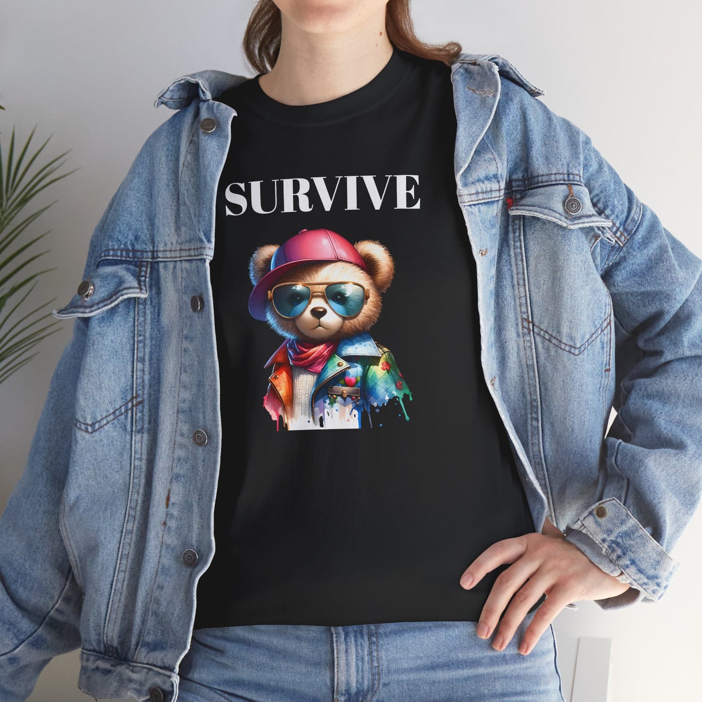 Princess Grace Survive Bear Unisex Heavy Cotton Tee Cool Graphic T-Shirt for Casual Style