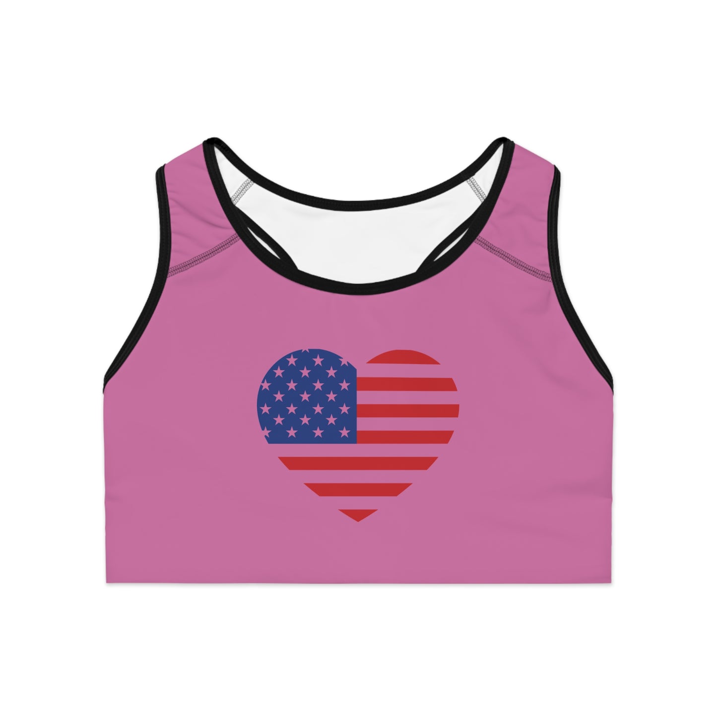 Princess Grace Patriotic Heart Sports Bra Perfect for Independence Day and Fitness Lovers