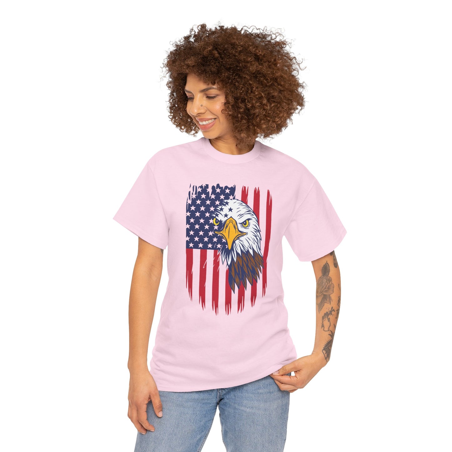 Princess Grace Eagle & American Flag Unisex Heavy Cotton Tee Patriotic Apparel for All Occasions