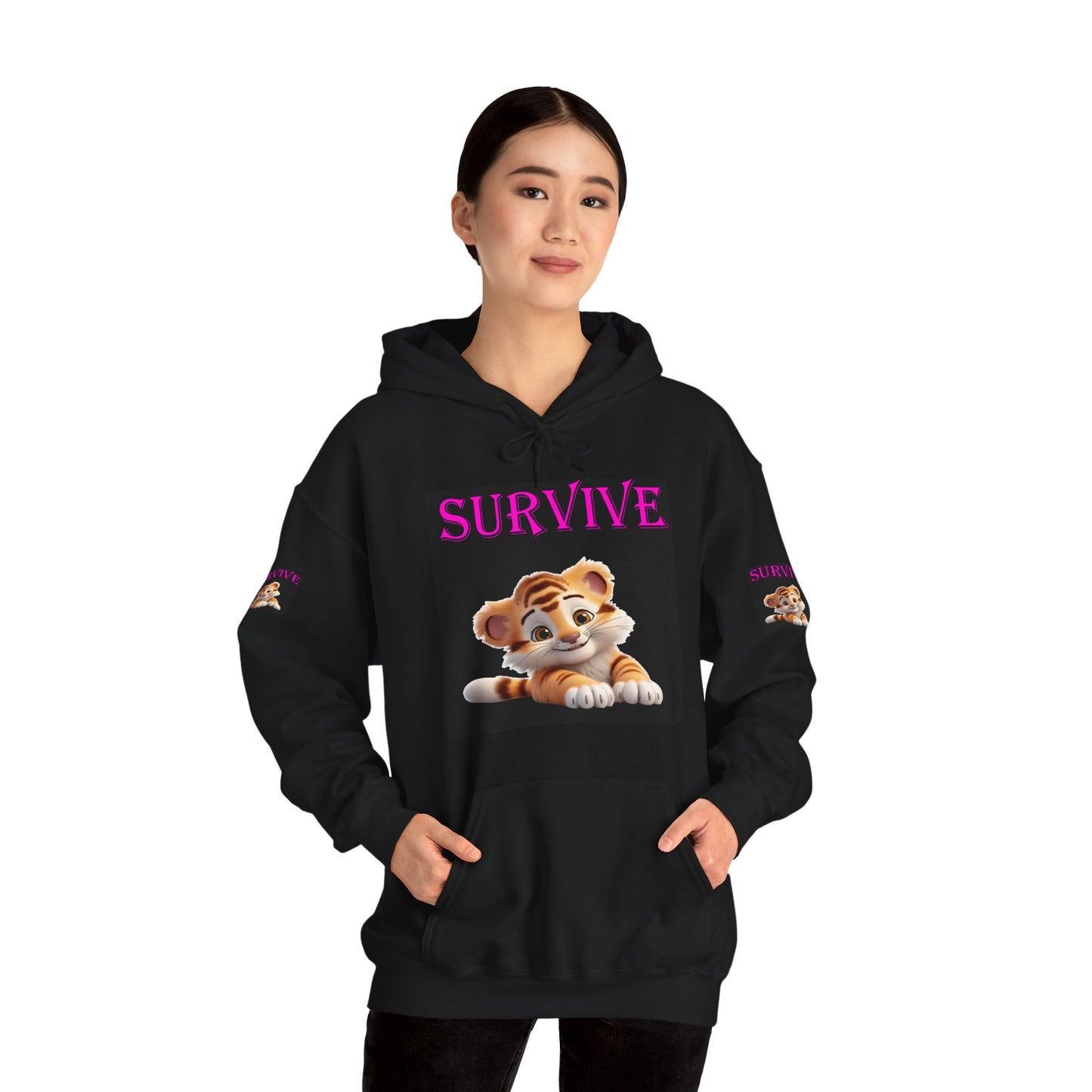 Princess Grace Cute Tiger 'SURVIVE' Unisex Hooded Sweatshirt Perfect for Animal Lovers