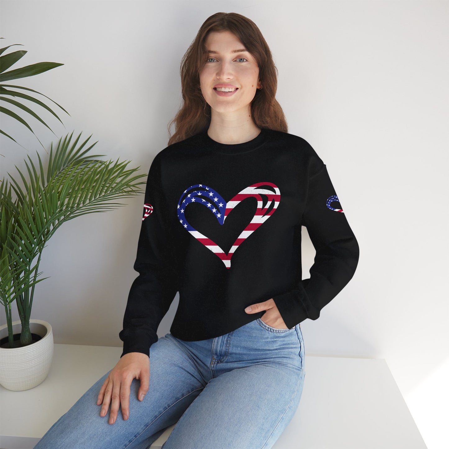 Princess Grace Patriotic Heart Sweatshirt Unisex Heavy Blend Crewneck with Candy Cane Design