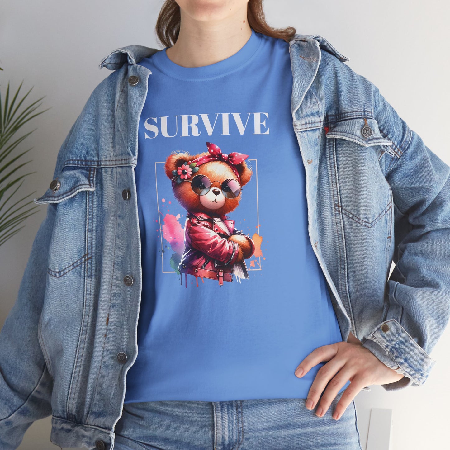 Princess Grace Survive Bear Graphic Unisex Heavy Cotton Tee Cute & Trendy T-Shirt