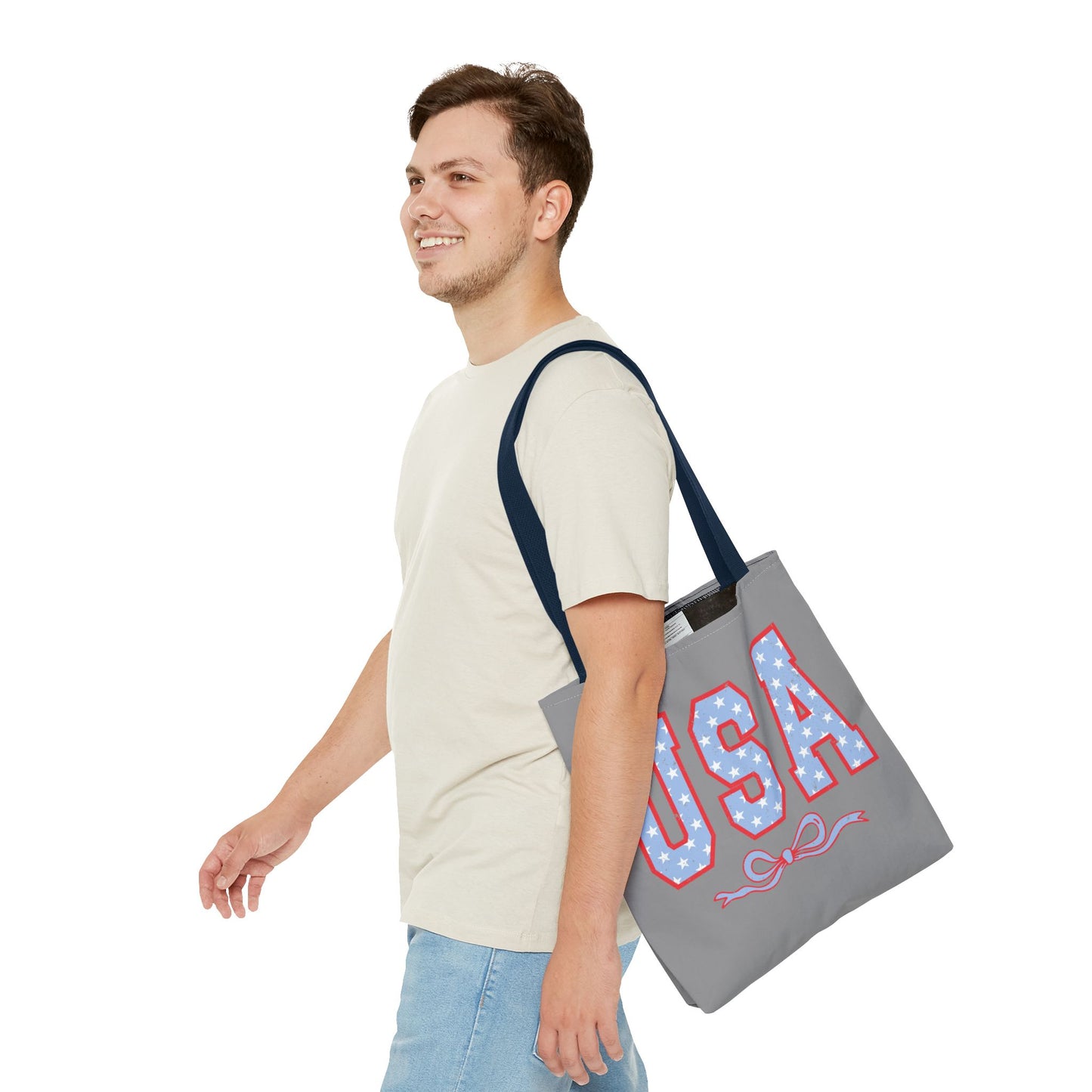 Princess Grace Patriotic USA Tote Bag Stars & Bow Design for Independence Day