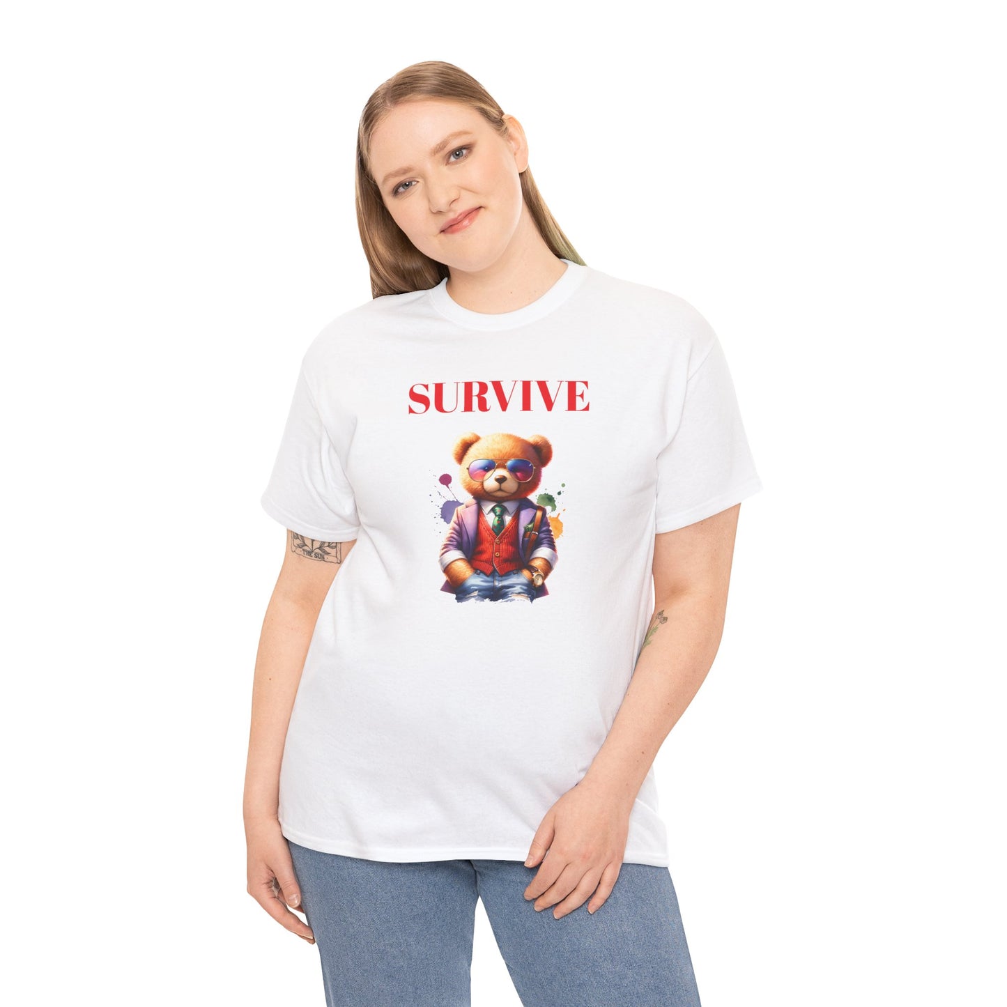 Princess Grace Survive Teddy Bear Graphic Unisex Heavy Cotton Tee