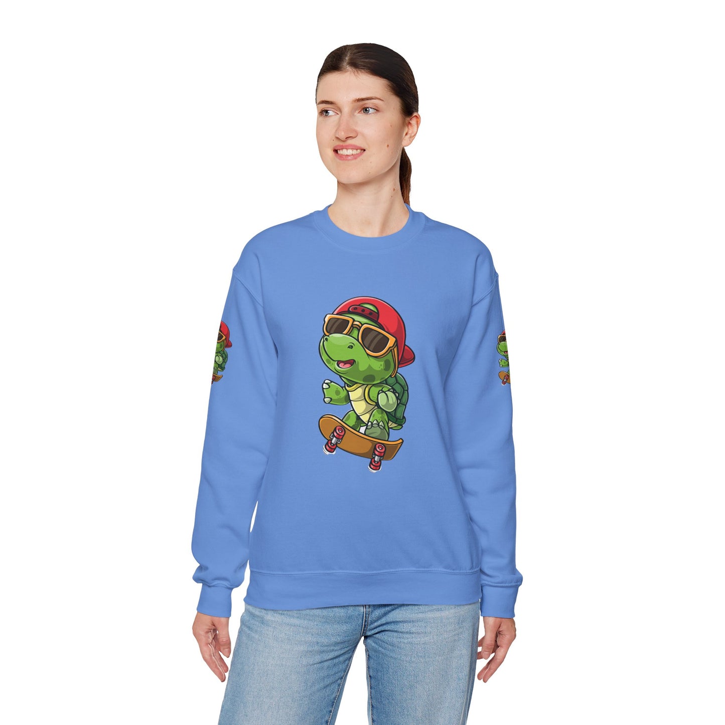 Princess Grace Cool Turtle Skateboarding Crewneck Sweatshirt for Kids and Teens