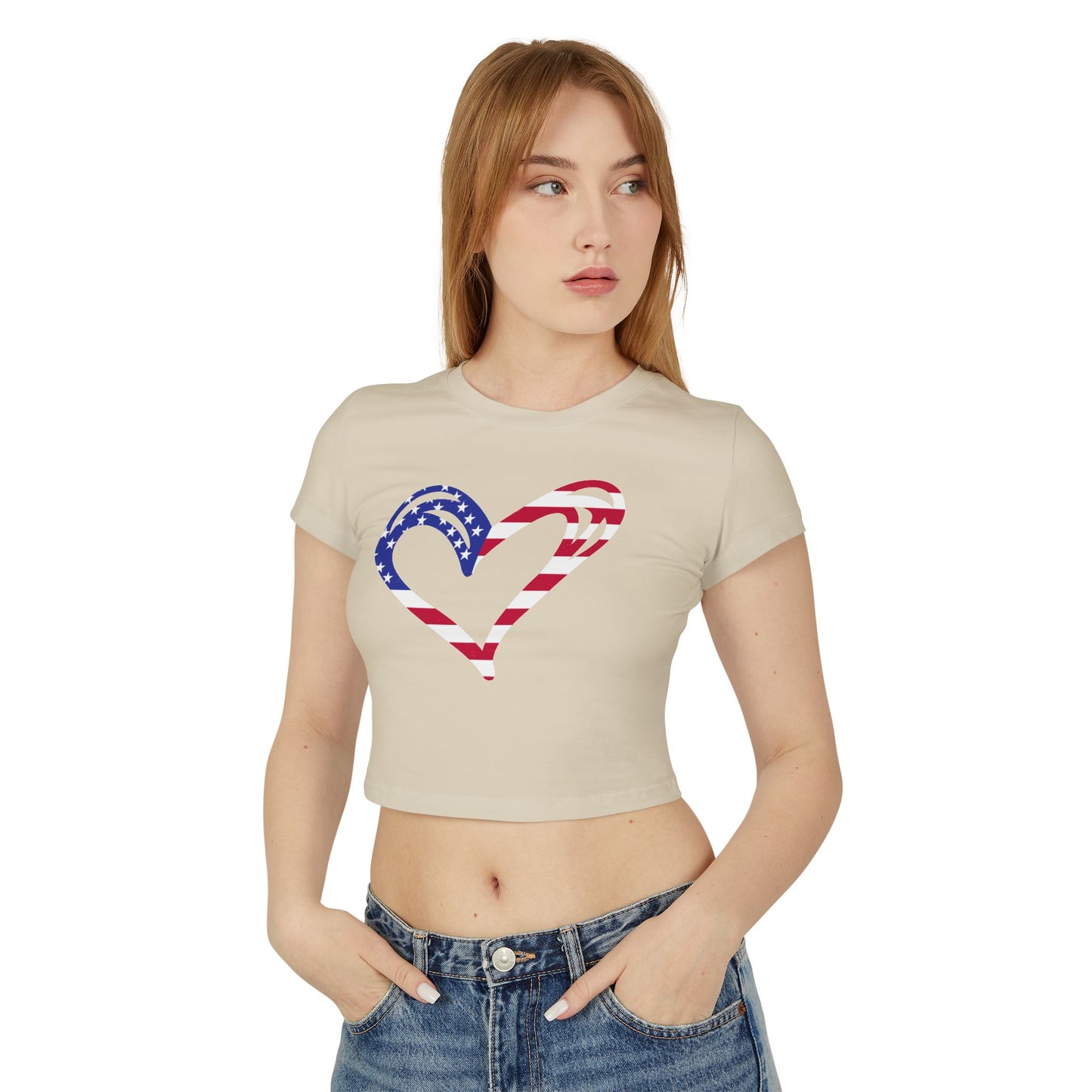 Princess Grace Patriotic Women's Baby Tee Heart & USA Design
