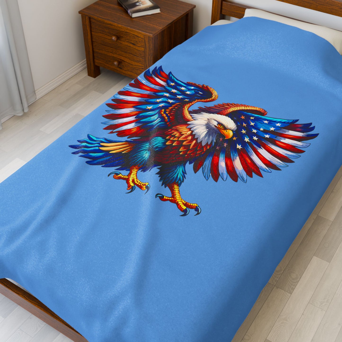 Princess Grace Patriotic Eagle Velveteen Plush Blanket Cozy Throw for Fourth of July & Celebrations