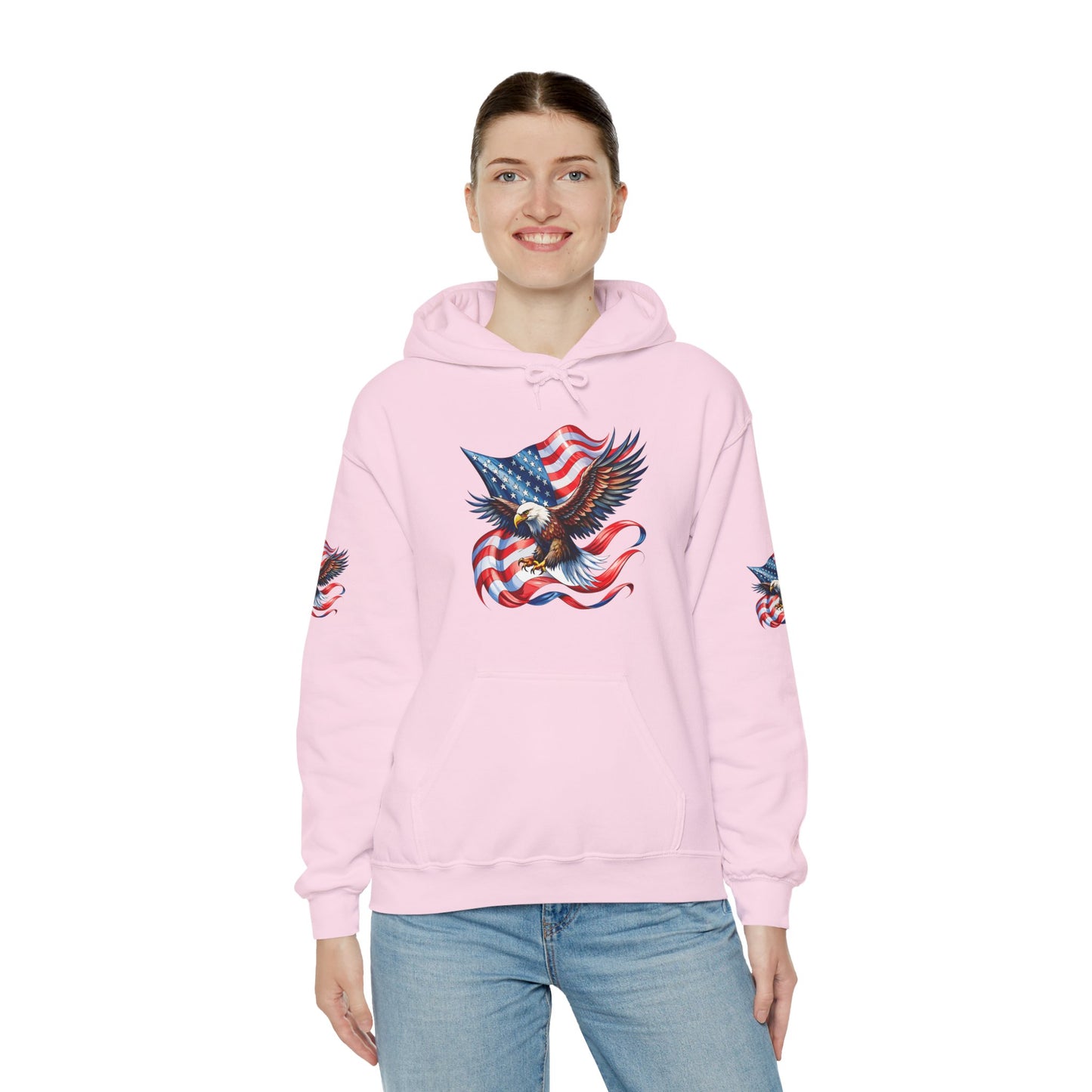 Princess Grace Patriotic Eagle Hoodie Unisex Heavy Blend Sweatshirt with American Flag Design
