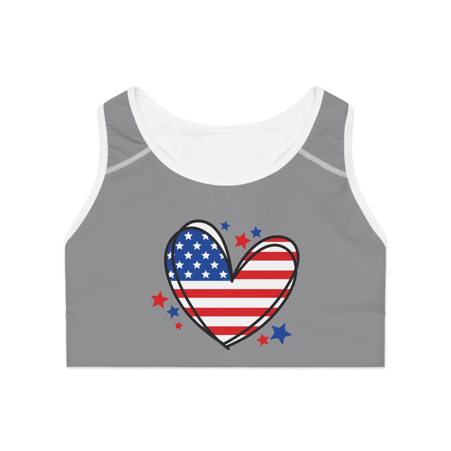 Princess Grace Patriotic Heart Sports Bra American Flag Design for Fitness and Active Lifestyle