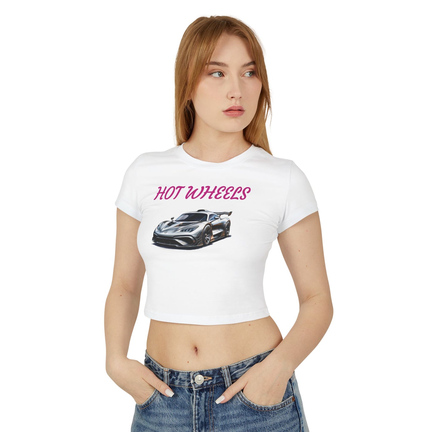 Princess Grace Hot Wheels Women's Baby Tee Trendy Car Graphic Tee for Automotive Enthusiasts