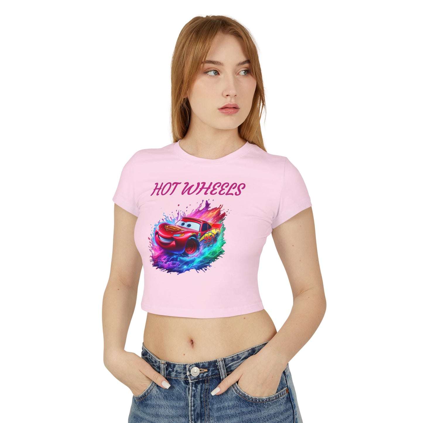 Princess Grace Hot Wheels Women's Baby Tee Colorful Lightning McQueen Shirt