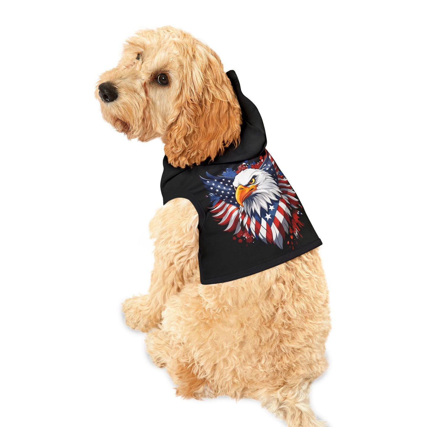 Princess Grace Patriotic Eagle Pet Hoodie Black Hooded Dog Sweater for Celebrations