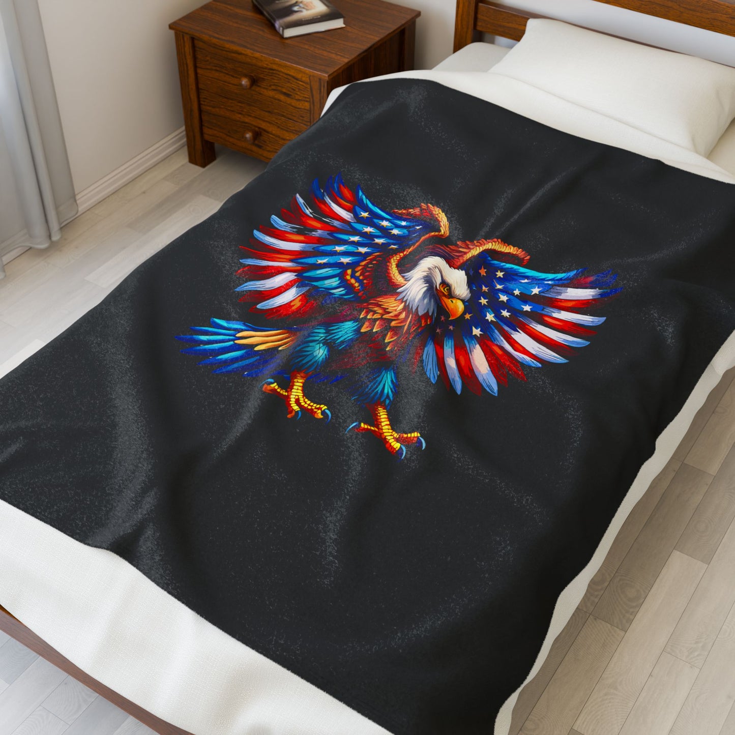 Princess Grace Patriotic Eagle Velveteen Plush Blanket Cozy Americana Decor