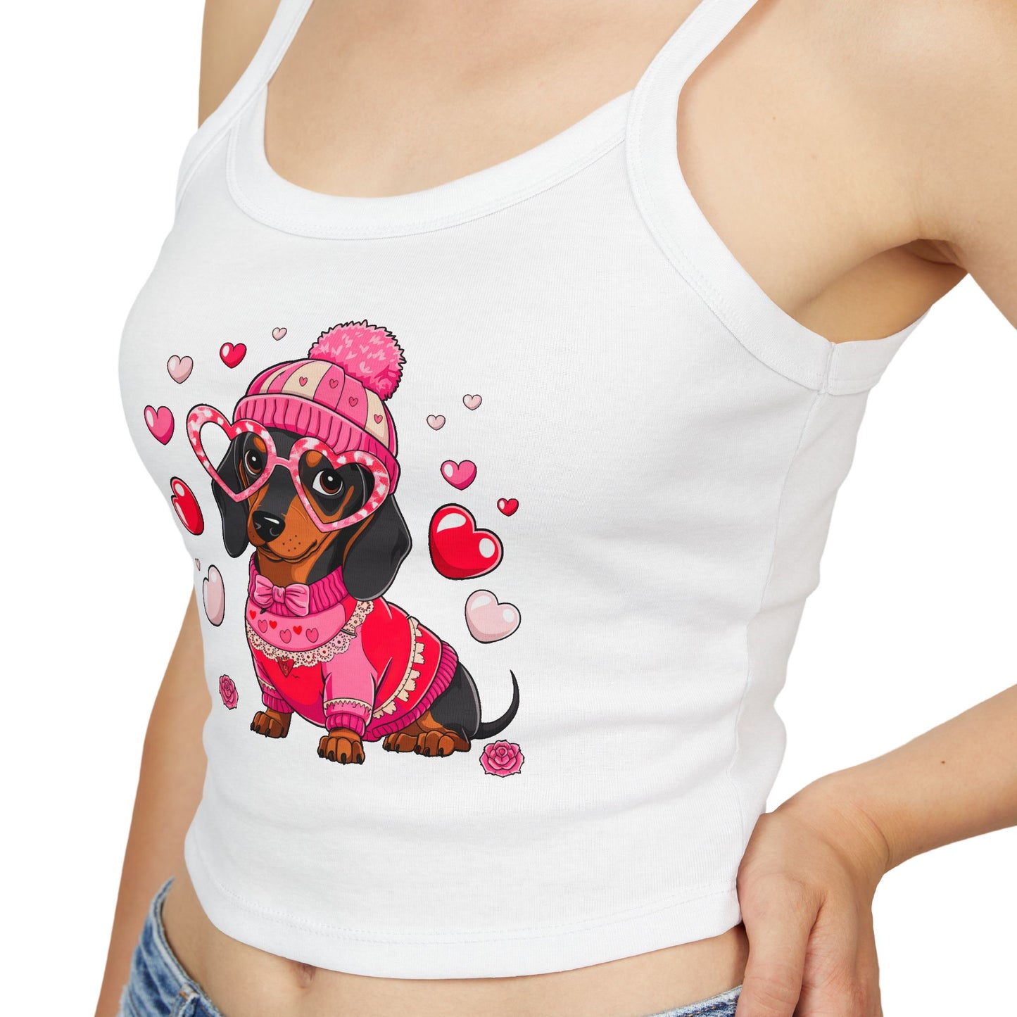 Princess Grace Cute Dachshund Love Women's Spaghetti Strap Tank Top