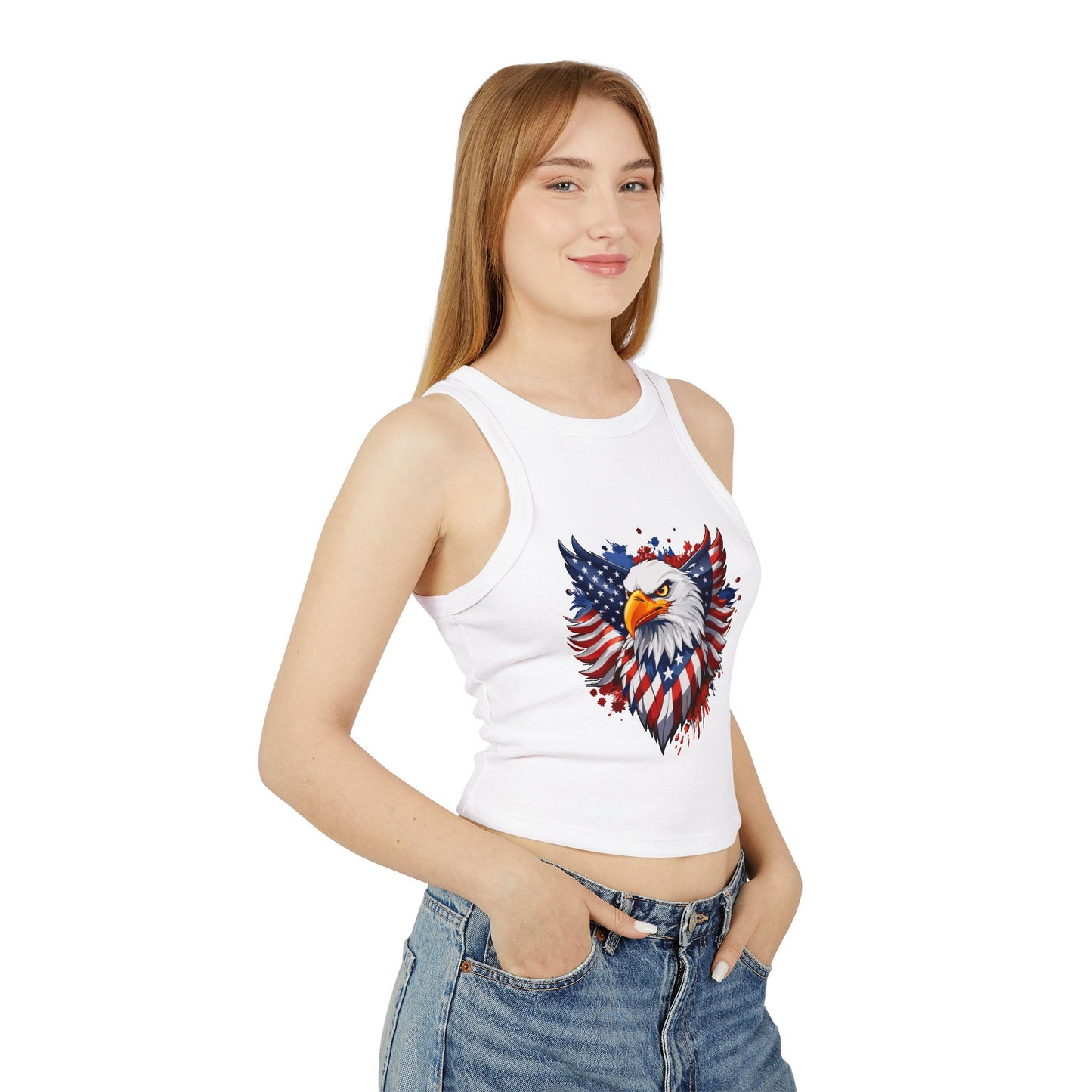 Princess Grace Patriotic Eagle Women's Racerback Tank Top USA Flag Design