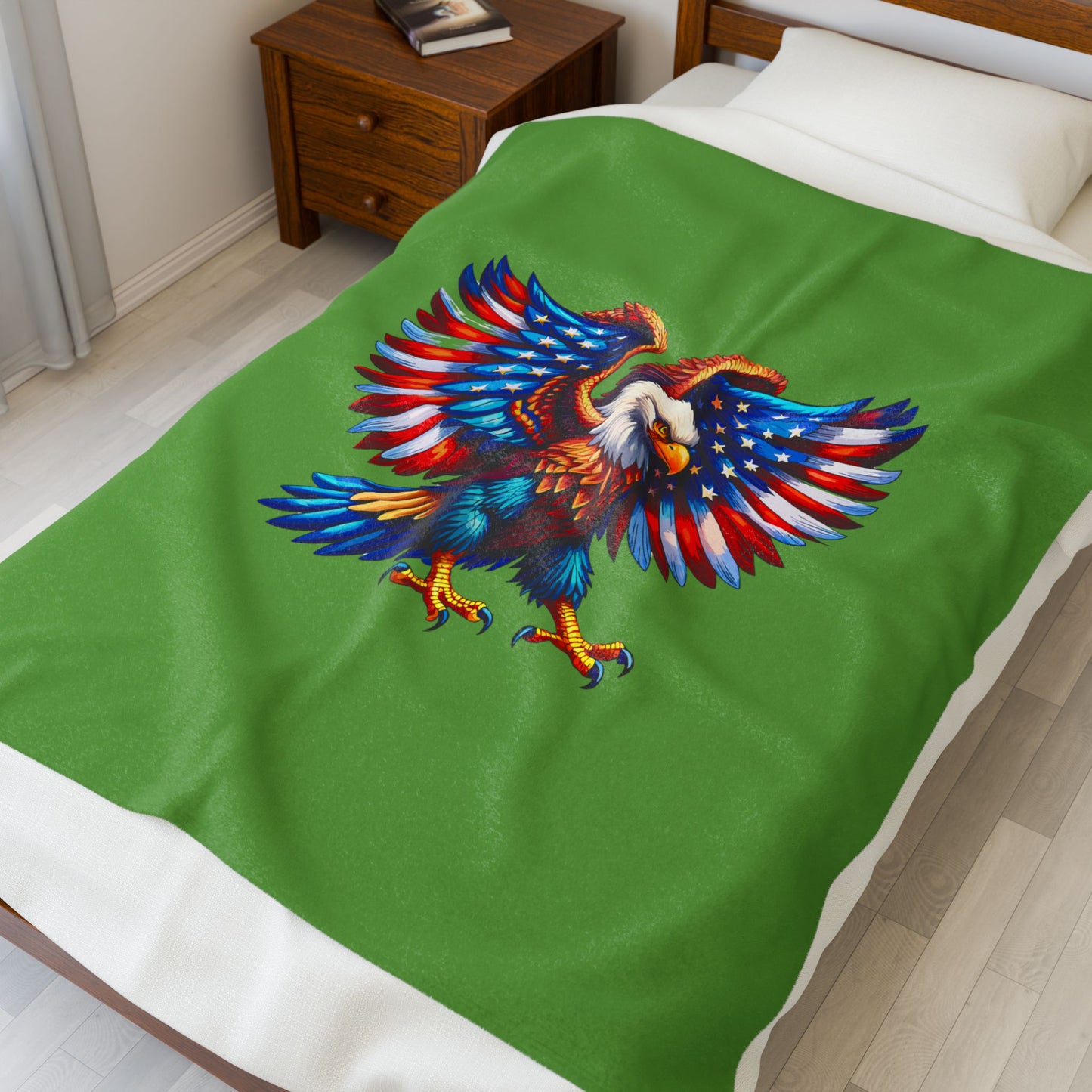 Princess Grace Patriotic Eagle Velveteen Plush Blanket Cozy Americana Home Decor
