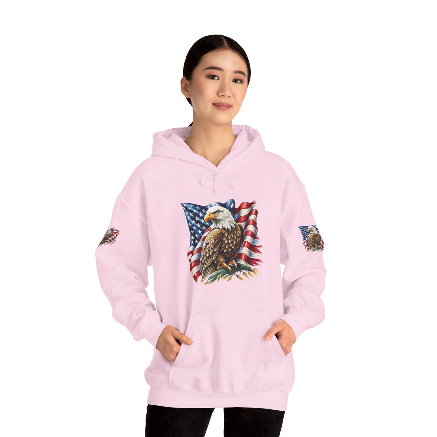 Princess Grace Patriotic Eagle Hooded Sweatshirt Unisex Heavy Blend Perfect for Memorial Day & Independence Day