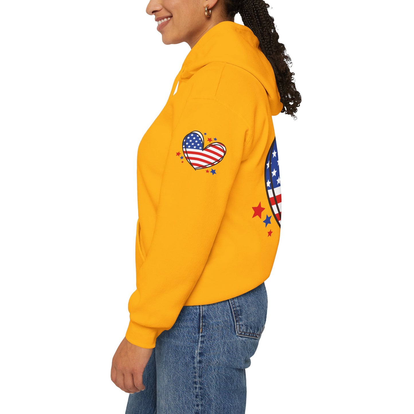 Princess Grace Patriotic Heart Hoodie Unisex Heavy Blend Hooded Sweatshirt for Independence Day & Year Round Love