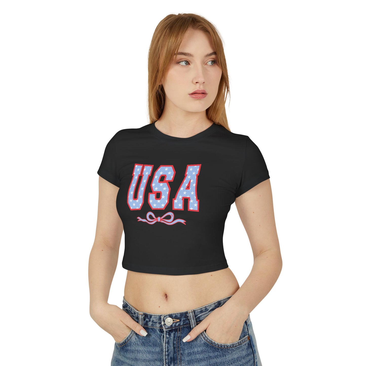 Princess Grace USA Stars & Stripes Women's Baby Tee Perfect for Independence Day & Casual Wear