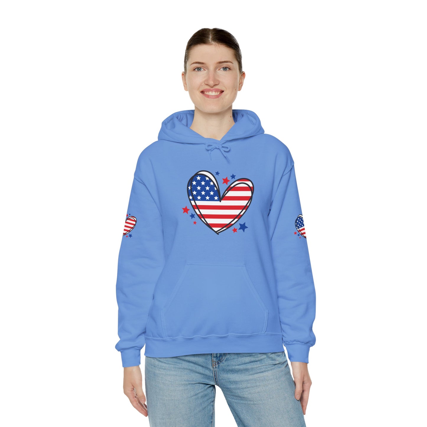 Princess Grace Patriotic Heart Hoodie Unisex Heavy Blend Hooded Sweatshirt for Independence Day & Year Round Love