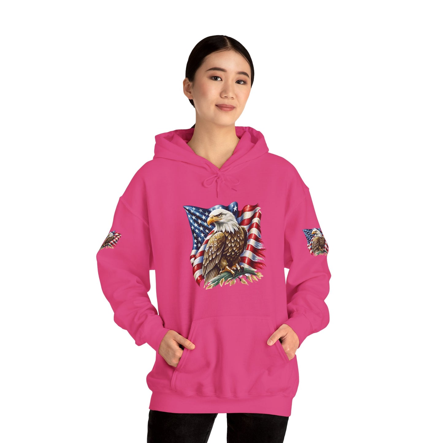 Princess Grace Patriotic Eagle Hooded Sweatshirt Unisex Heavy Blend Perfect for Memorial Day & Independence Day