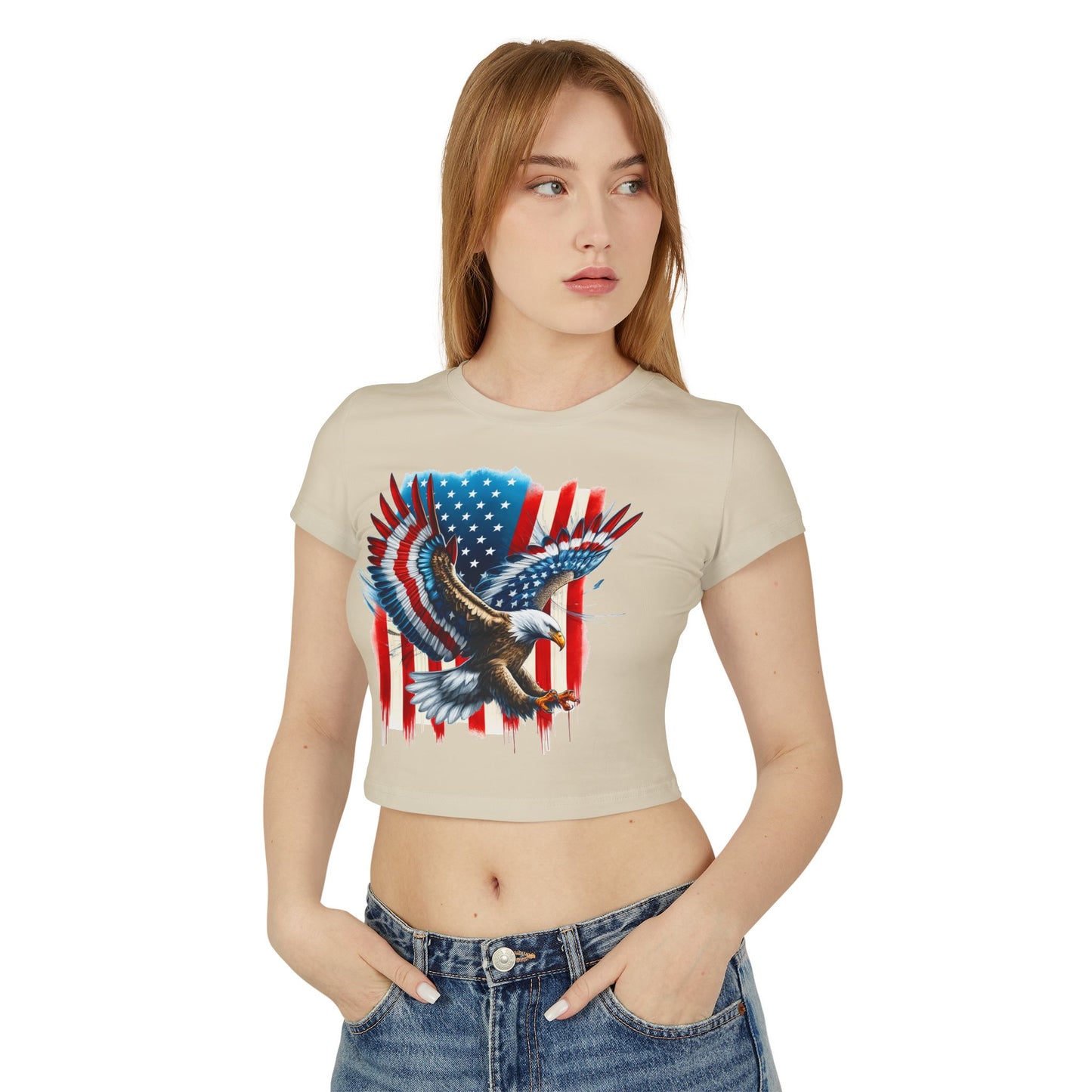 Princess Grace Patriotic Eagle Women's Baby Tee USA Graphic T-Shirt for Independence Day