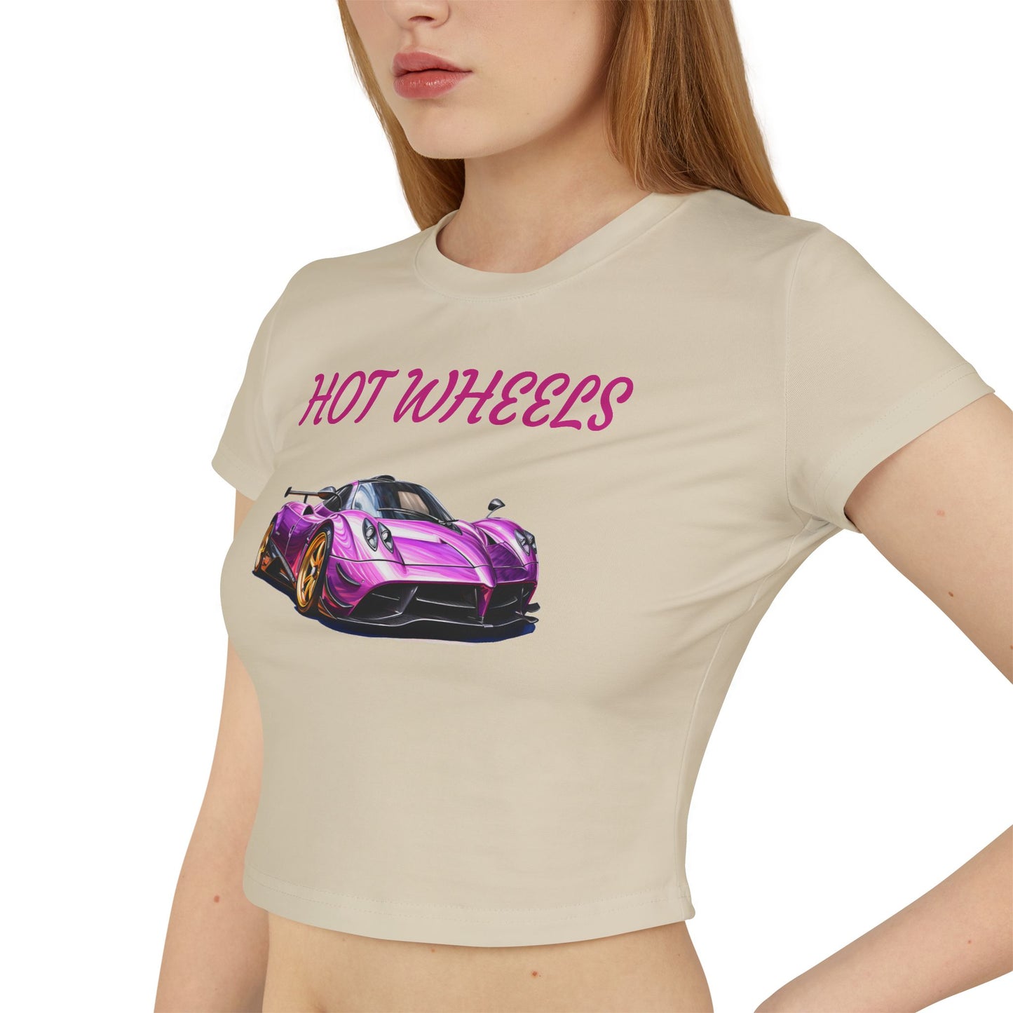 Princess Grace Women's Hot Wheels Baby Tee Cute Pink Race Car Graphic T-Shirt