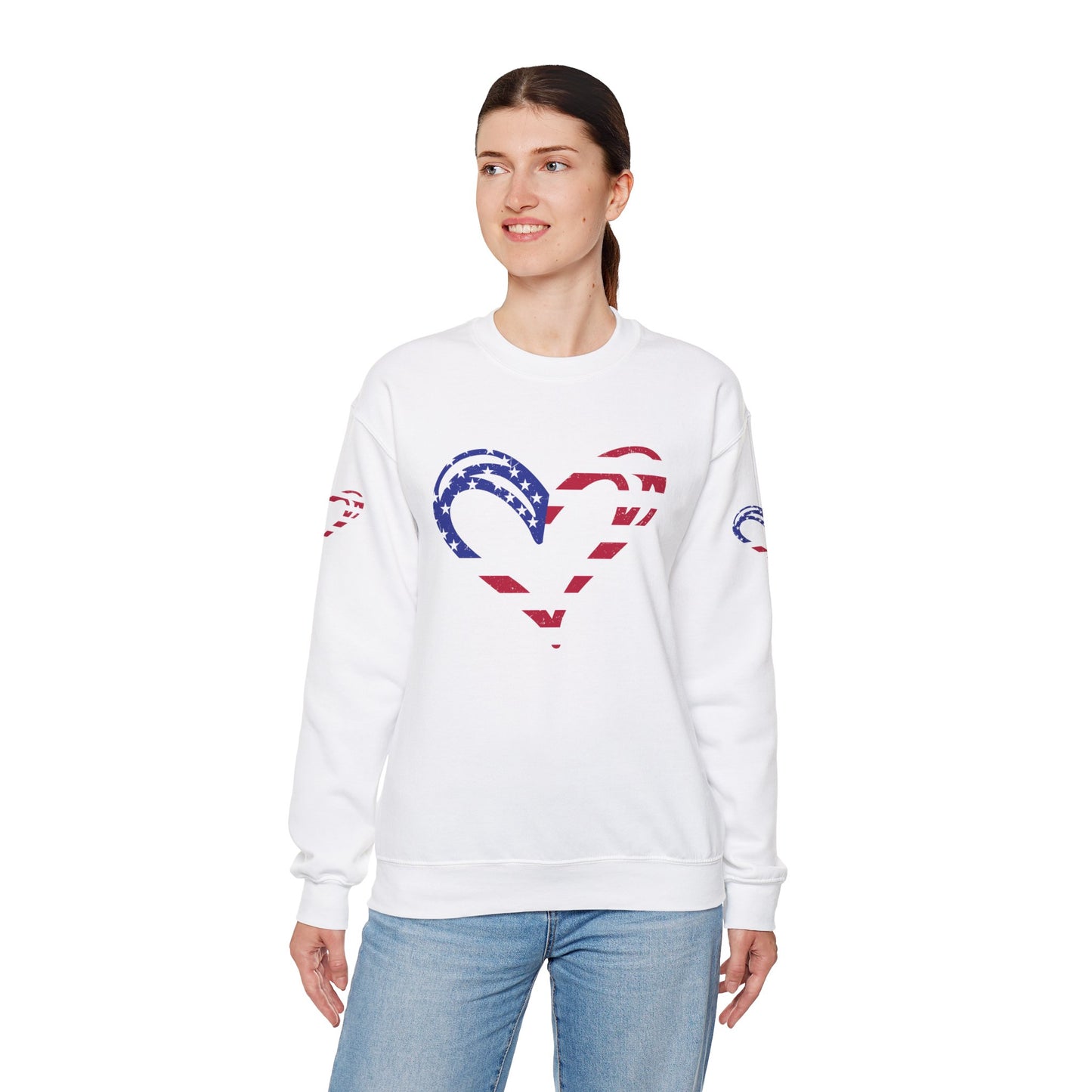 Princess Grace Patriotic Heart Sweatshirt Unisex Heavy Blend Crewneck with Candy Cane Design