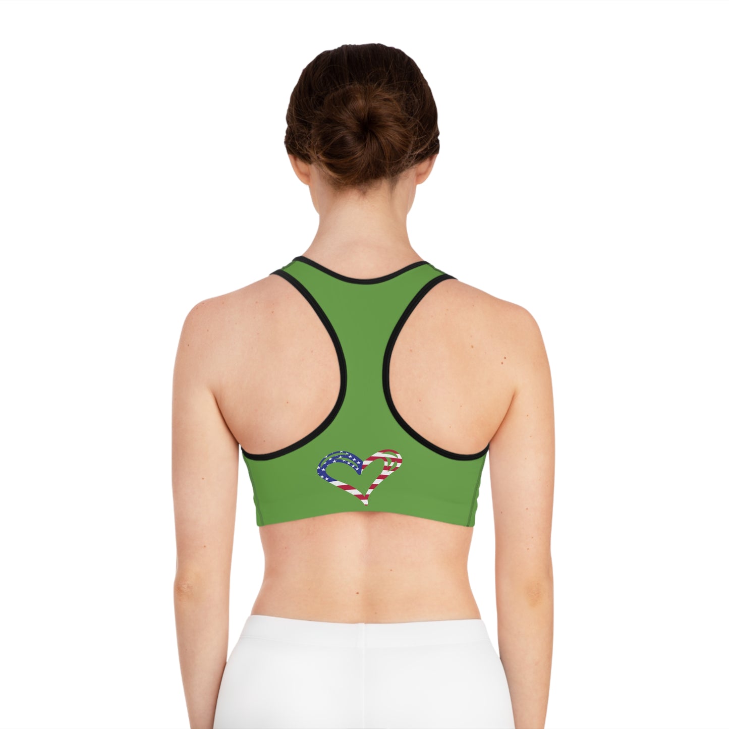 Princess Grace Patriotic Heart Sports Bra USA Flag Design for Activewear