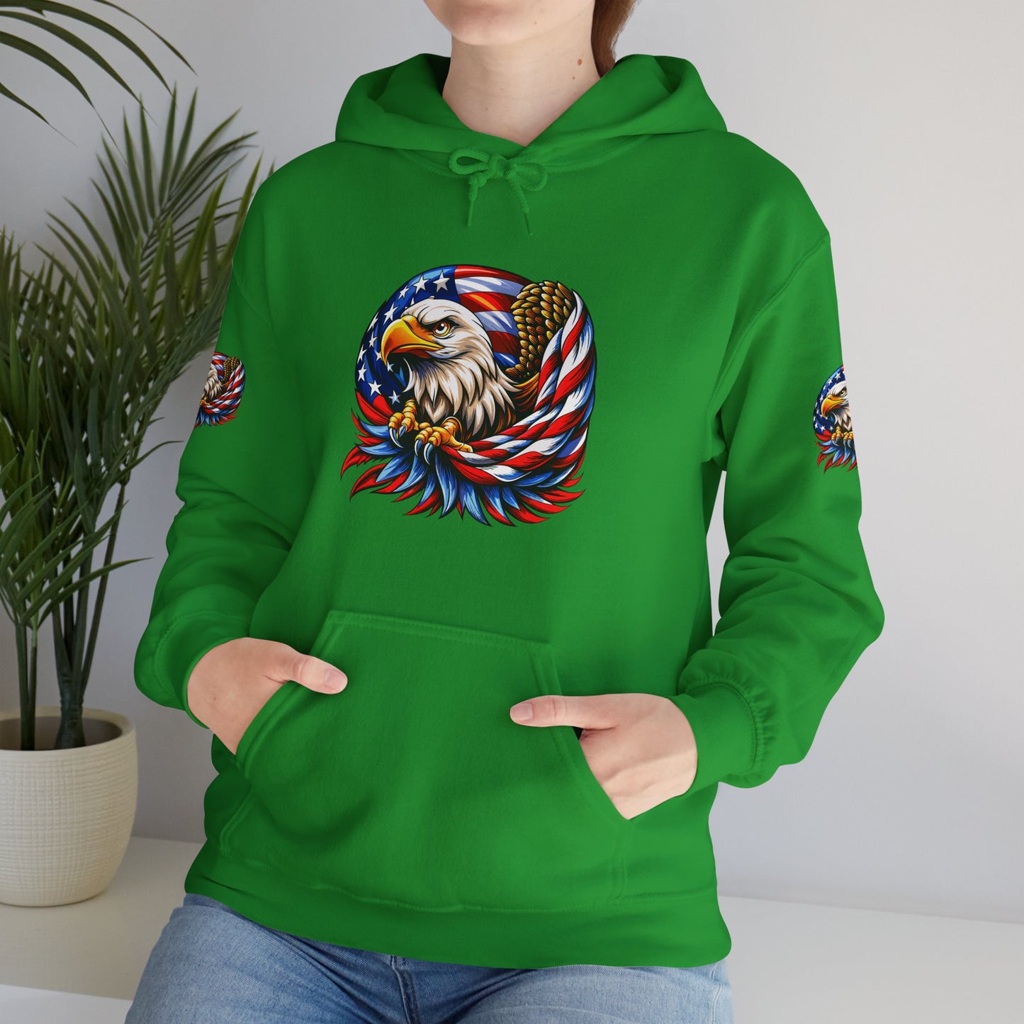 Princess Grace Patriotic Eagle Hoodie Unisex Heavy Blend Sweatshirt with American Flag Design