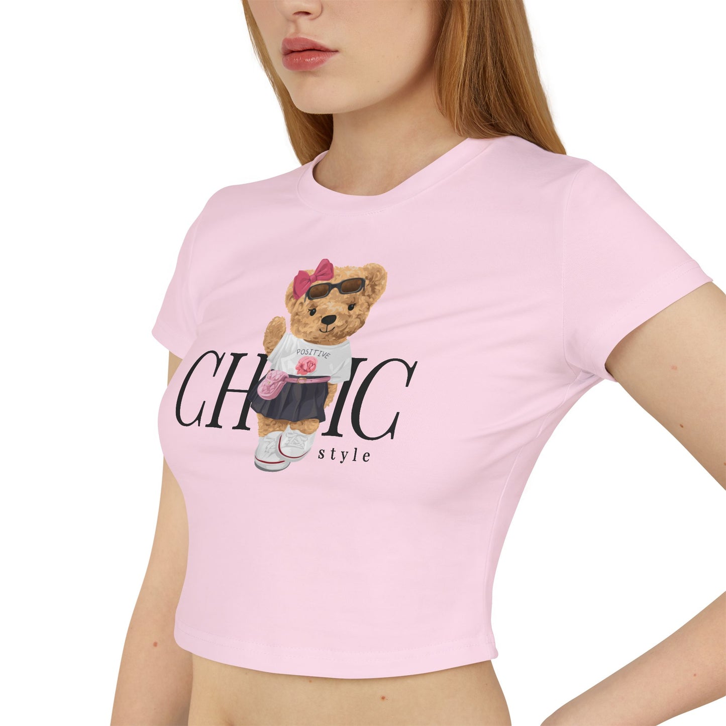 Princess Grace Chic Bear Graphic Women's Baby Tee Cute & Stylish Summer Top