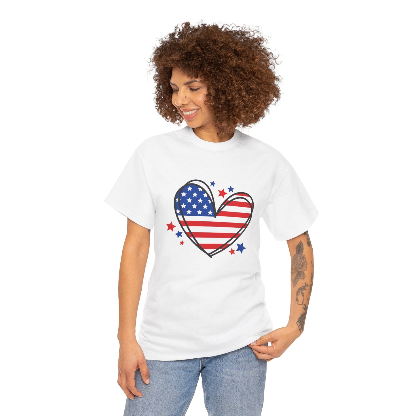 Princess Grace Patriotic Heart Unisex Heavy Cotton Tee USA Love T-Shirt