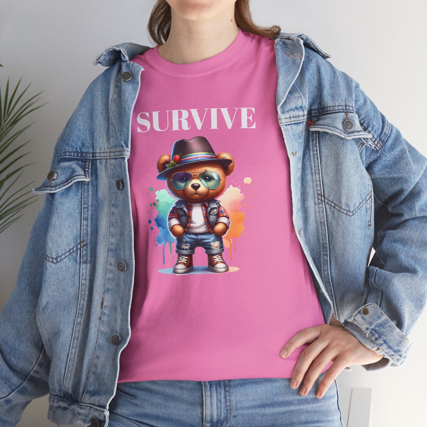 Princess Grace Survive Bear Unisex Heavy Cotton Tee Casual Graphic T-Shirt for Fun and Adventure Lovers