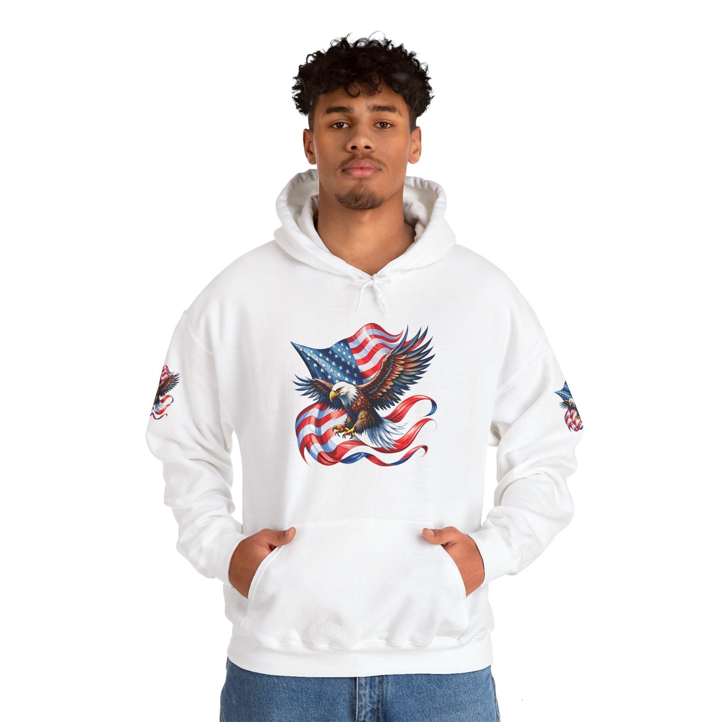 Princess Grace Patriotic Eagle Hoodie Unisex Heavy Blend Sweatshirt with American Flag Design