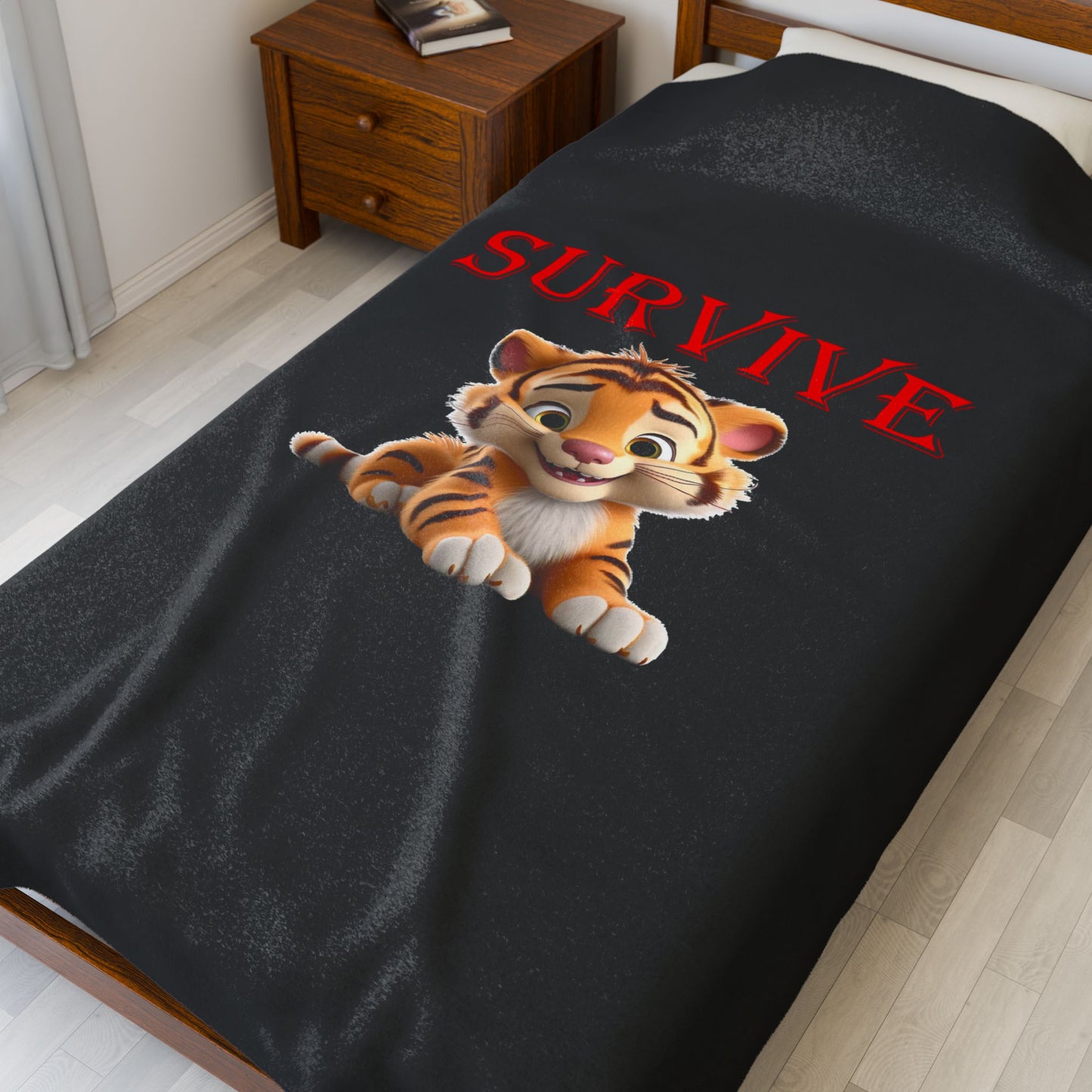 Princess Grace Survive Tiger Velveteen Plush Blanket Cozy Kids Comfort for Adventures