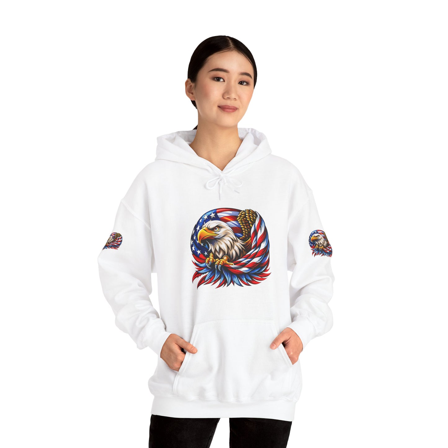 Princess Grace Patriotic Eagle Hoodie Unisex Heavy Blend Sweatshirt with American Flag Design