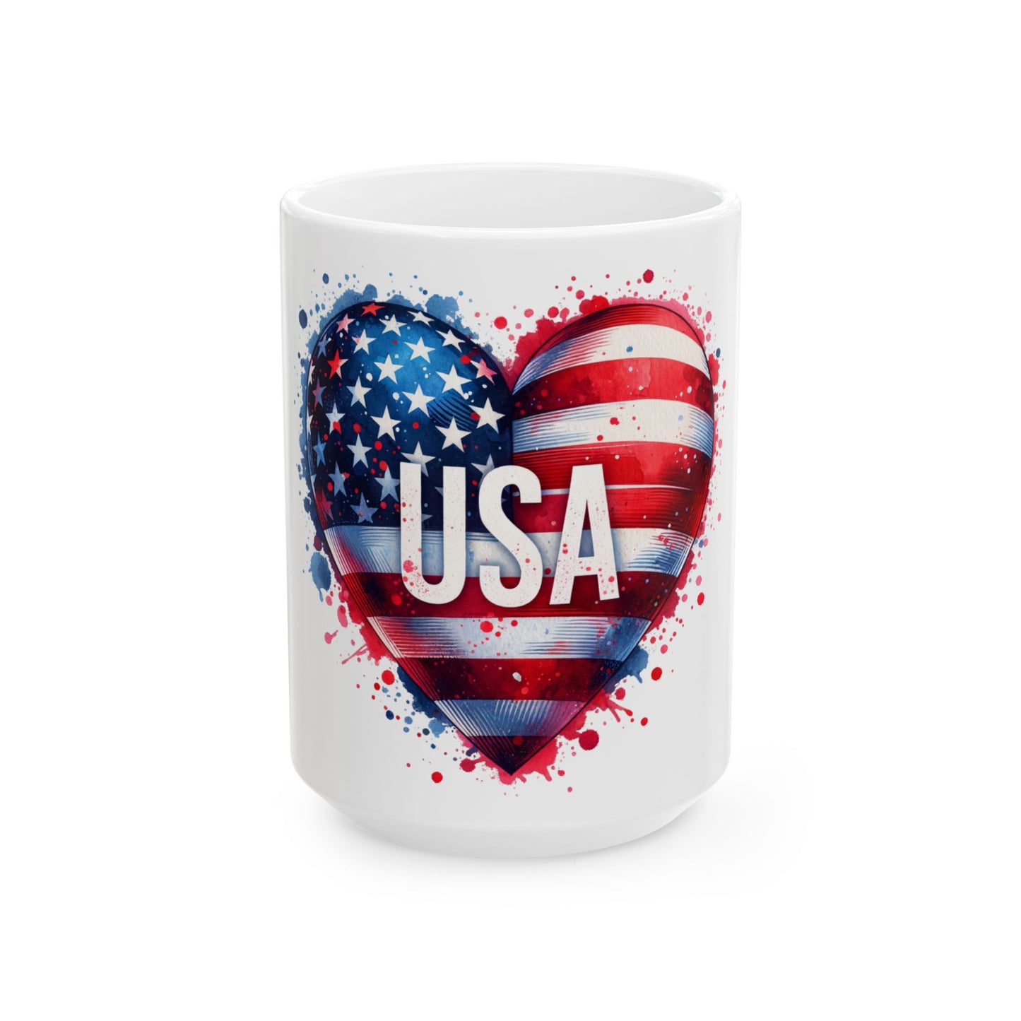 Princess Grace USA Heart Ceramic Mug 11oz & 15oz Patriot Gift for Independence Day & Everyday Use