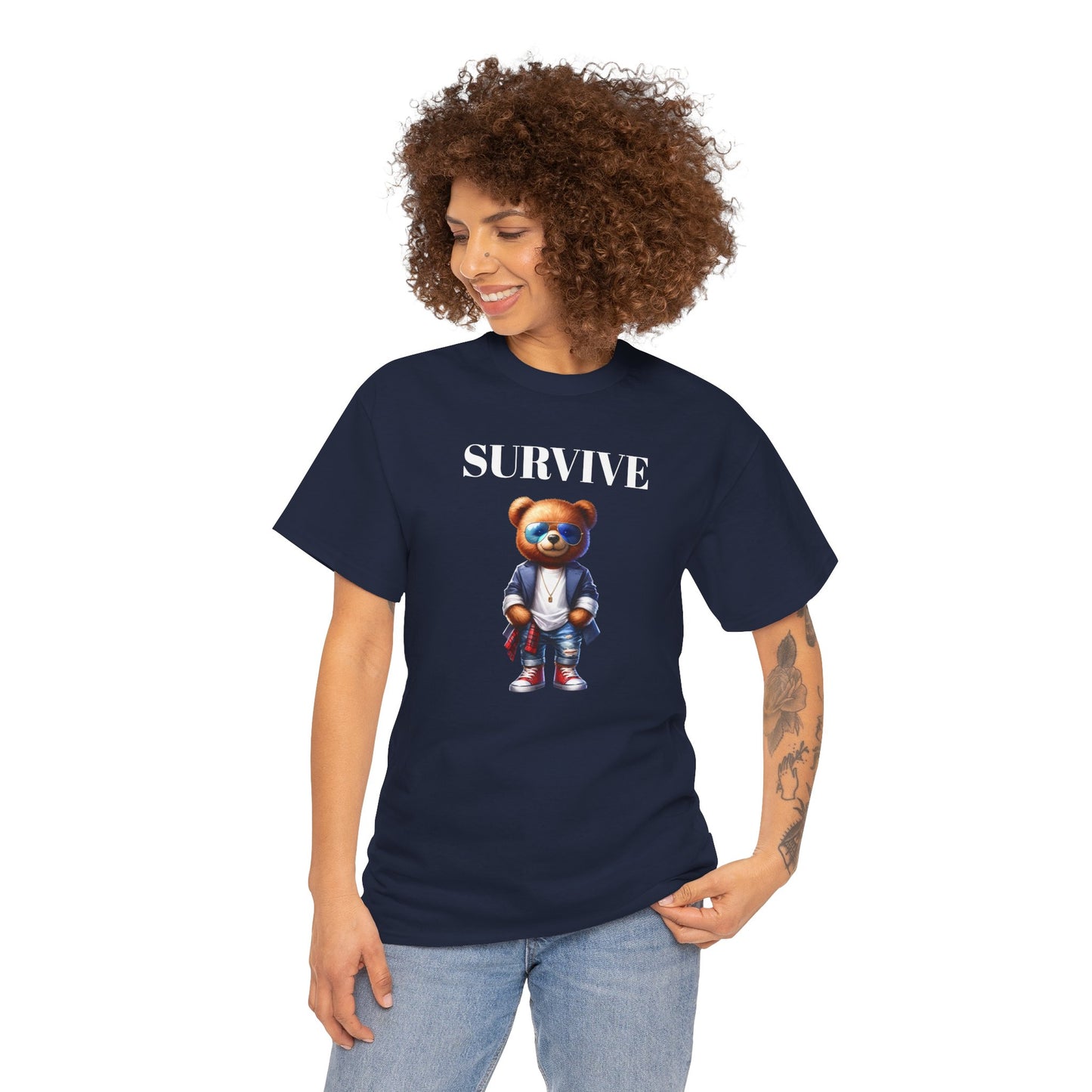 Princess Grace Survive Bear Unisex Heavy Cotton Tee Playful Graphic Tee for Trendy Style