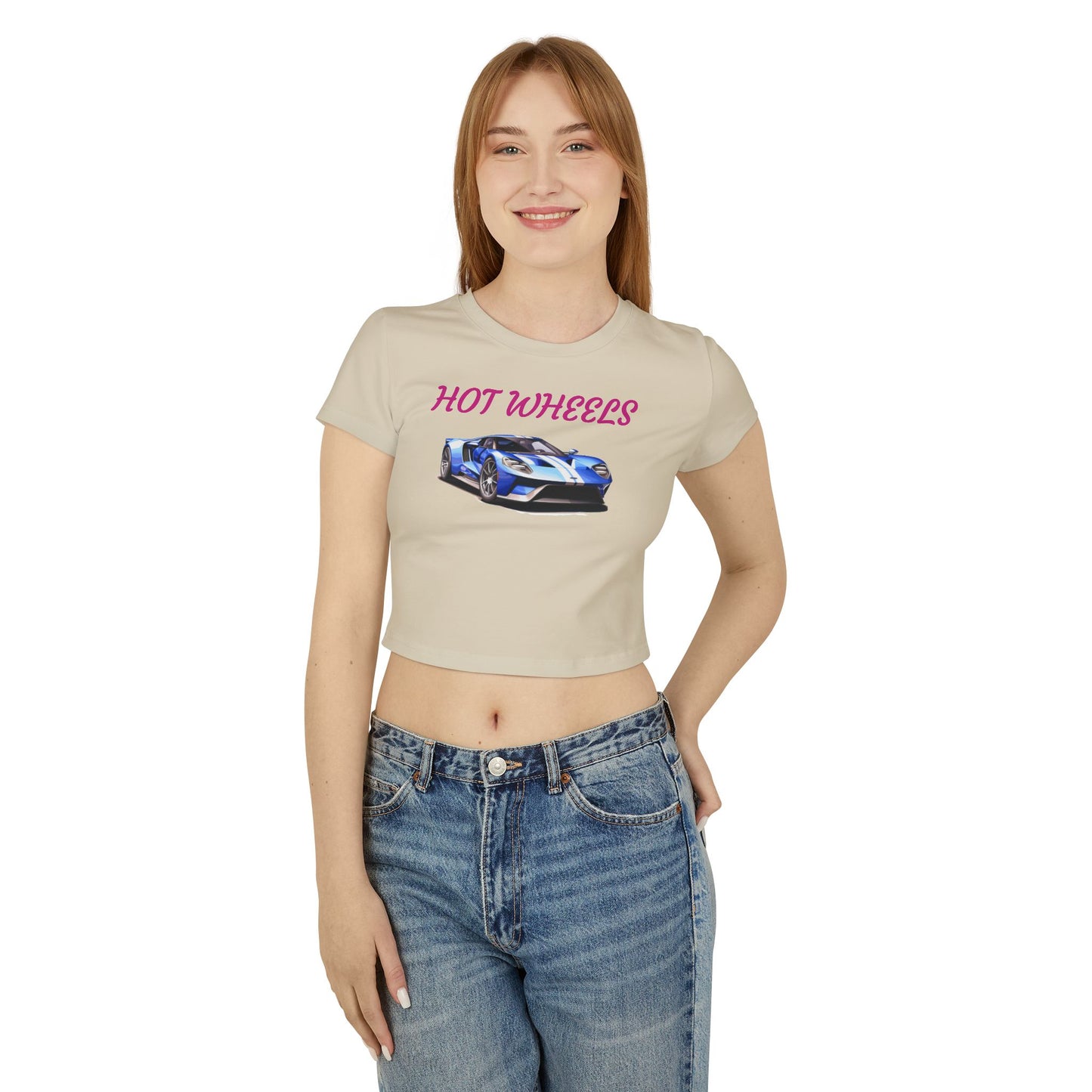 Princess Grace Hot Wheels Women's Baby Tee Cool Car Graphic Top for Automotive Enthusiasts