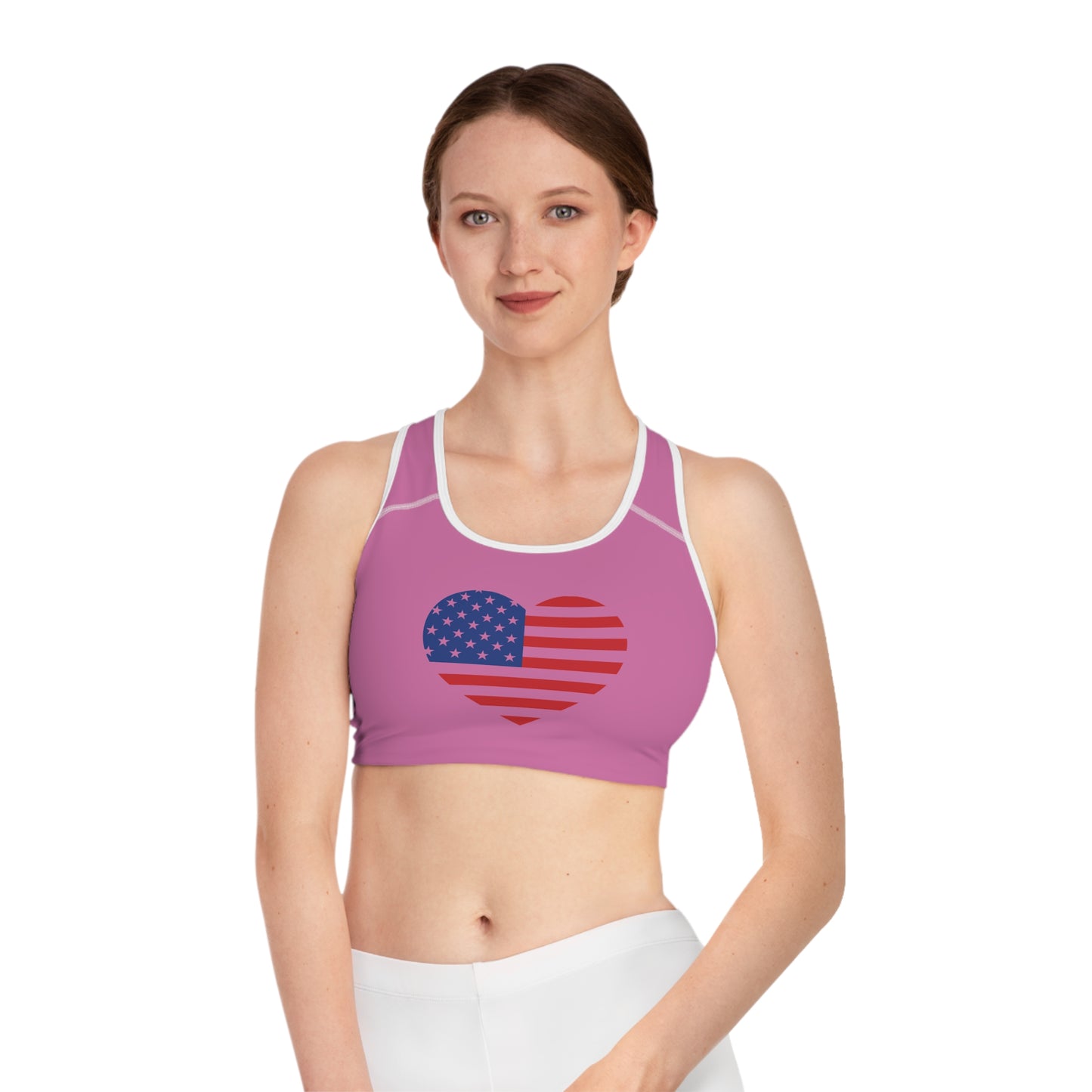 Princess Grace Patriotic Heart Sports Bra Perfect for Independence Day and Fitness Lovers