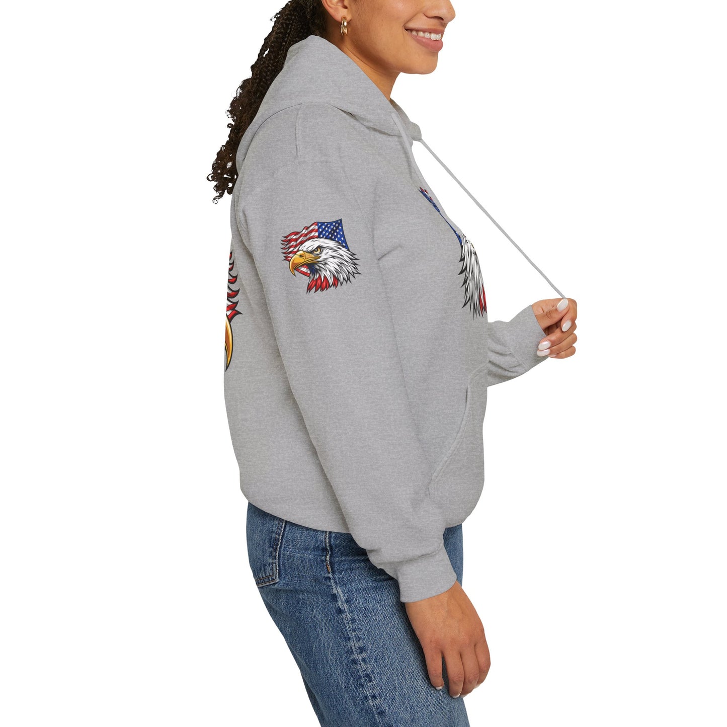 Princess Grace Patriotic Eagle Hoodie Unisex Heavy Blend Sweatshirt with American Flag Design