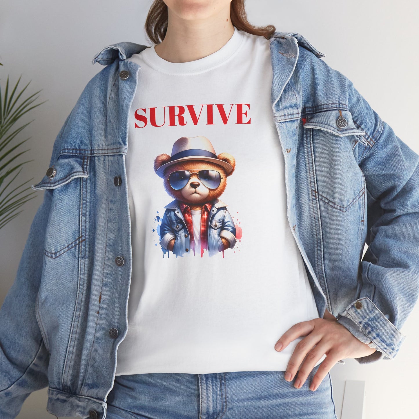 Princess Grace Survive Bear Unisex Heavy Cotton Tee Fun Graphic T-Shirt for Casual Wear