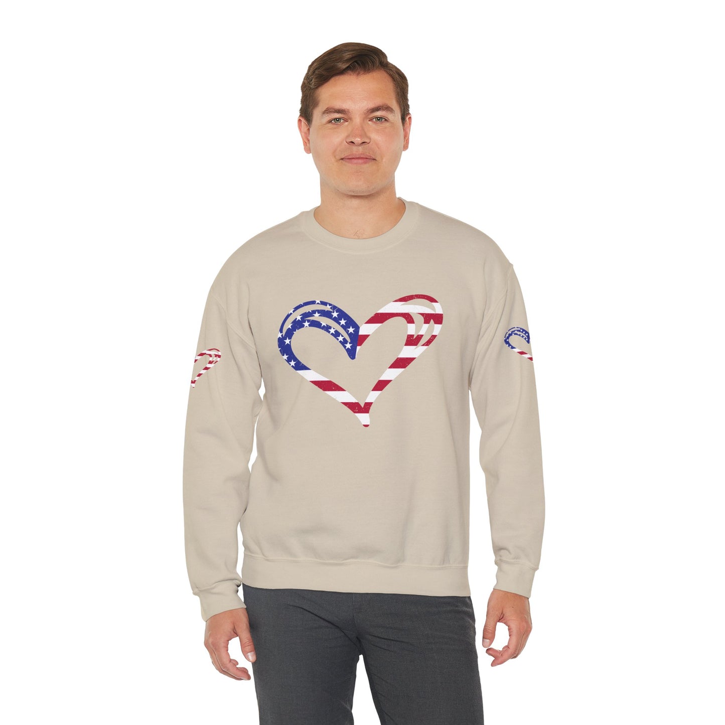 Princess Grace Patriotic Heart Sweatshirt Unisex Heavy Blend Crewneck with Candy Cane Design