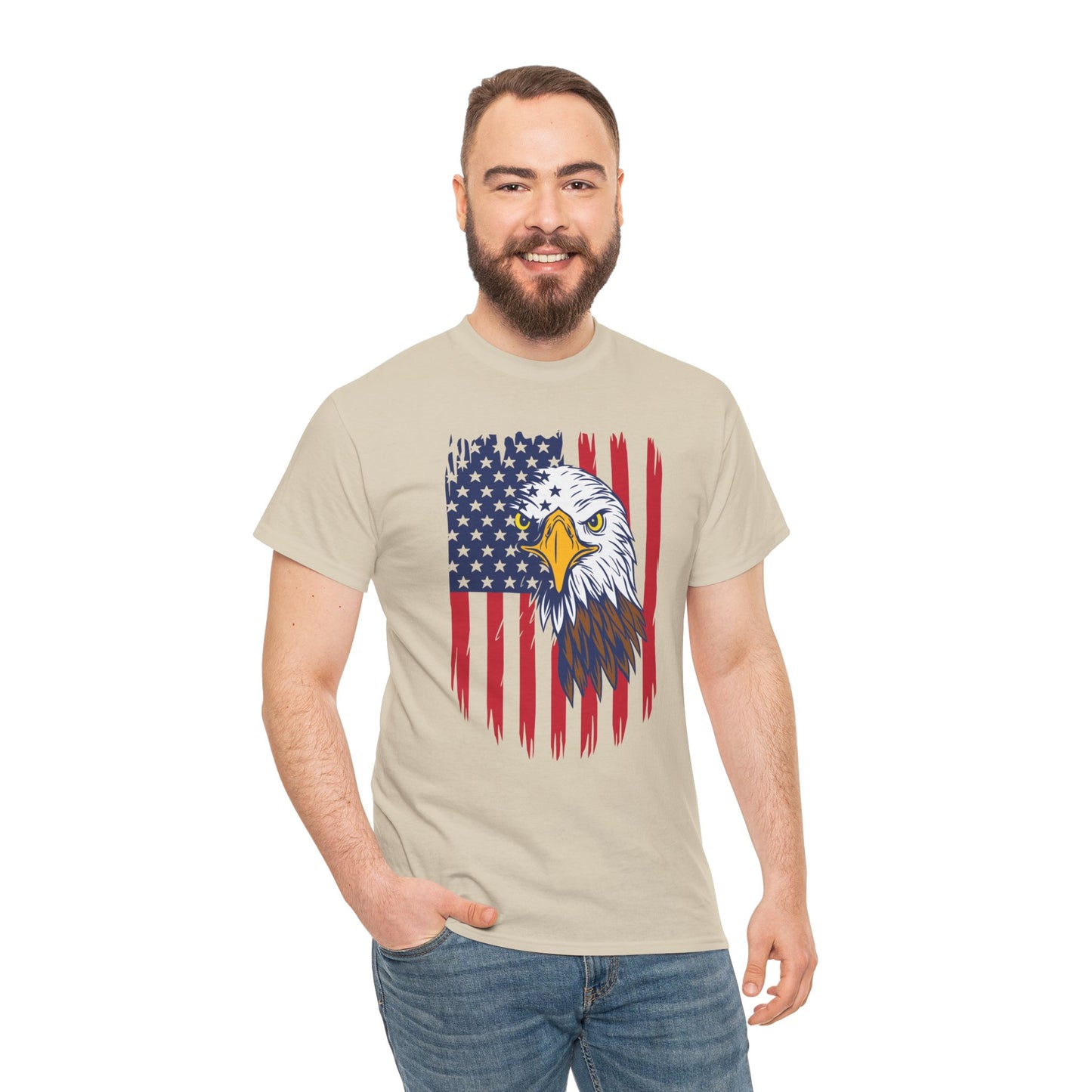 Princess Grace Eagle & American Flag Unisex Heavy Cotton Tee Patriotic Apparel for All Occasions