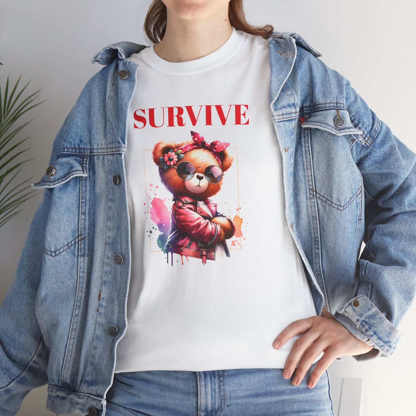 Princess Grace Survive Bear Unisex Heavy Cotton Tee Trendy Graphic T-Shirt for Casual Style