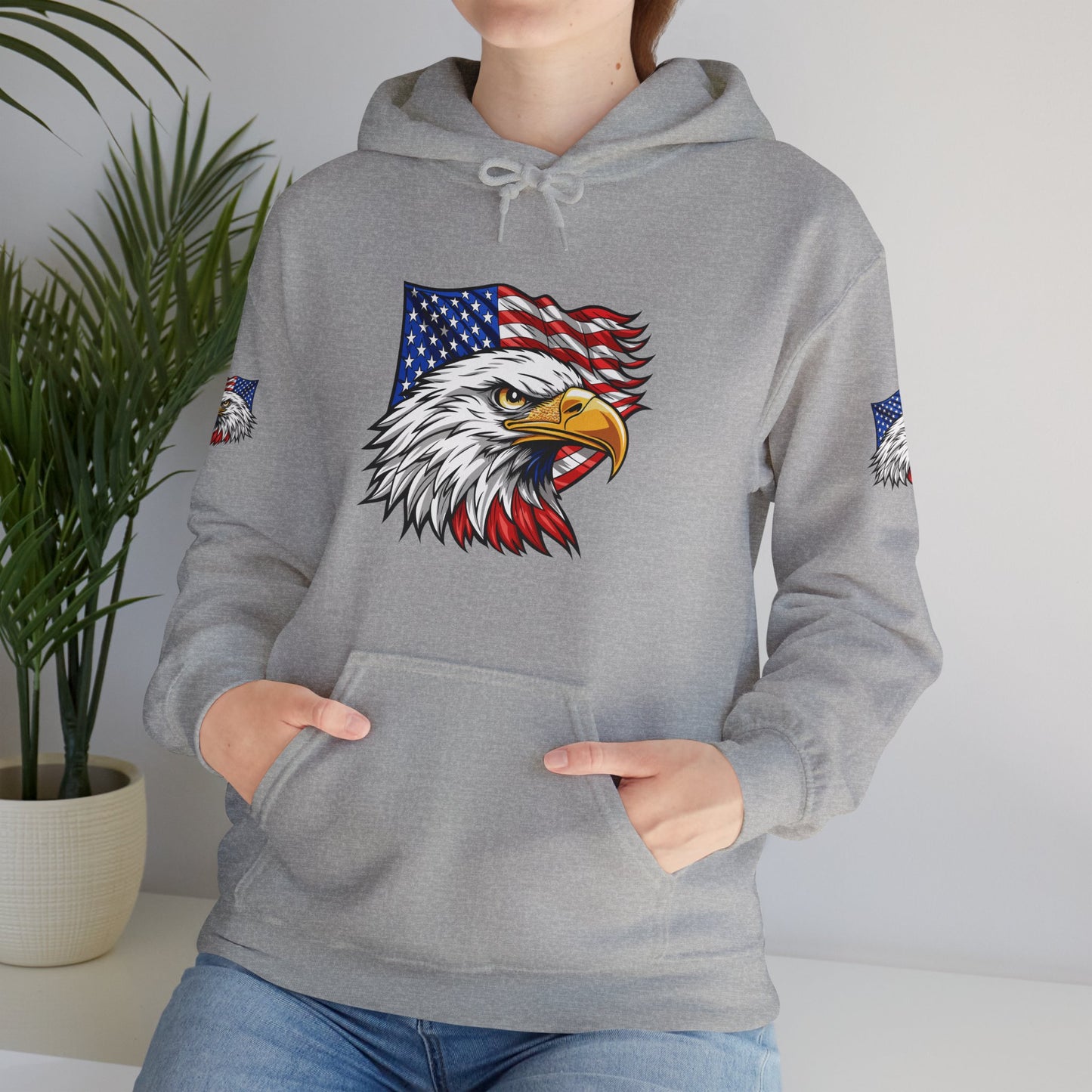 Princess Grace Patriotic Eagle Hoodie Unisex Heavy Blend Sweatshirt with American Flag Design